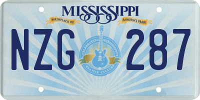 MS license plate NZG287