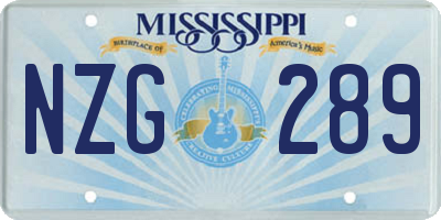 MS license plate NZG289