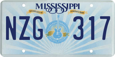 MS license plate NZG317