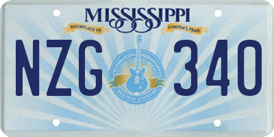 MS license plate NZG340