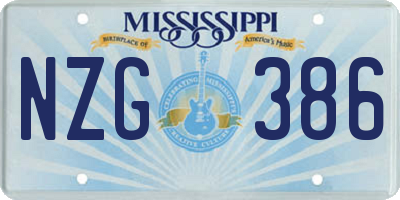 MS license plate NZG386