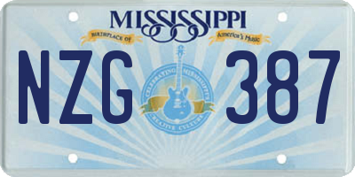 MS license plate NZG387