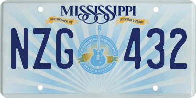 MS license plate NZG432