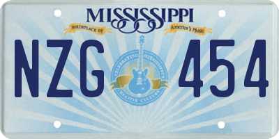 MS license plate NZG454