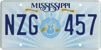 MS license plate NZG457