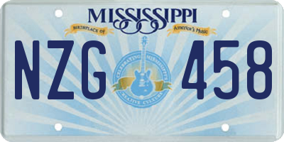 MS license plate NZG458