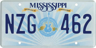 MS license plate NZG462