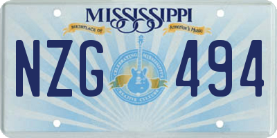 MS license plate NZG494