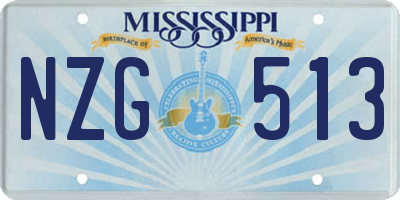 MS license plate NZG513