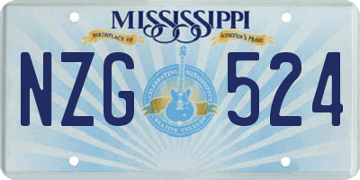 MS license plate NZG524