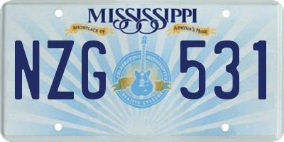 MS license plate NZG531