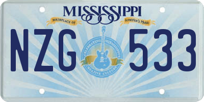 MS license plate NZG533