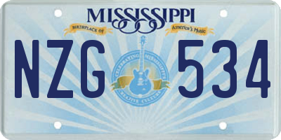 MS license plate NZG534