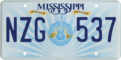 MS license plate NZG537