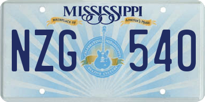 MS license plate NZG540