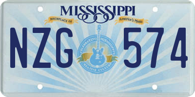MS license plate NZG574