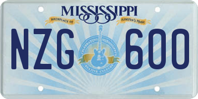 MS license plate NZG600