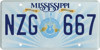 MS license plate NZG667