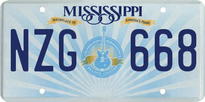 MS license plate NZG668