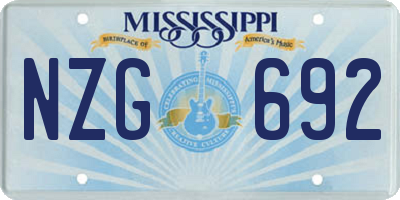MS license plate NZG692