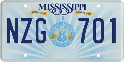 MS license plate NZG701