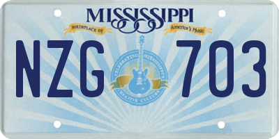 MS license plate NZG703