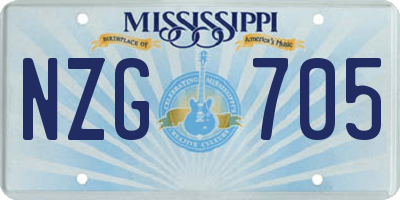 MS license plate NZG705