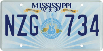 MS license plate NZG734