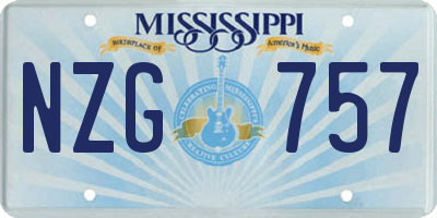 MS license plate NZG757