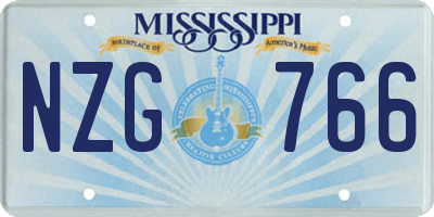 MS license plate NZG766