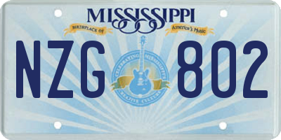 MS license plate NZG802