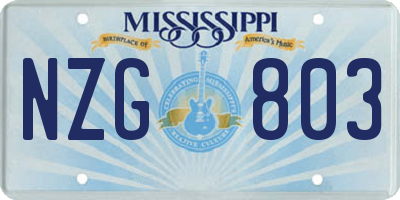 MS license plate NZG803
