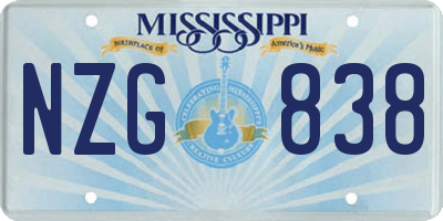 MS license plate NZG838