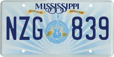 MS license plate NZG839