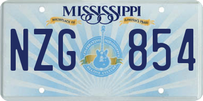 MS license plate NZG854