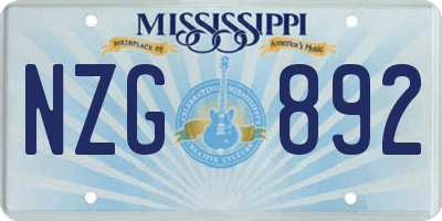 MS license plate NZG892