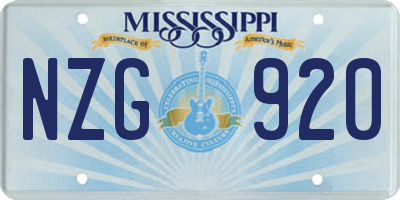 MS license plate NZG920