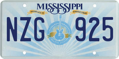 MS license plate NZG925