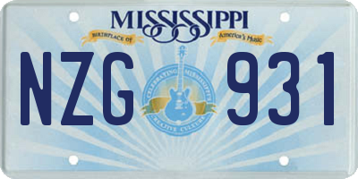 MS license plate NZG931
