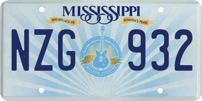 MS license plate NZG932