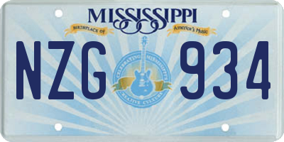 MS license plate NZG934