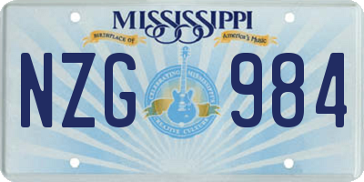 MS license plate NZG984