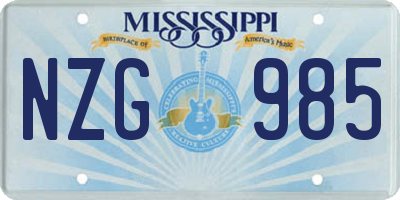 MS license plate NZG985
