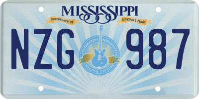 MS license plate NZG987