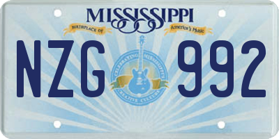 MS license plate NZG992