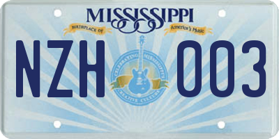 MS license plate NZH003