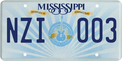 MS license plate NZI003