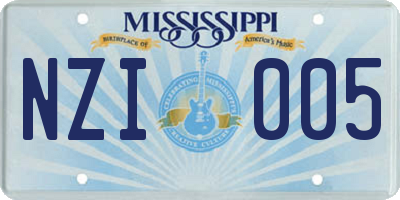 MS license plate NZI005