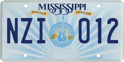 MS license plate NZI012