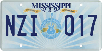 MS license plate NZI017